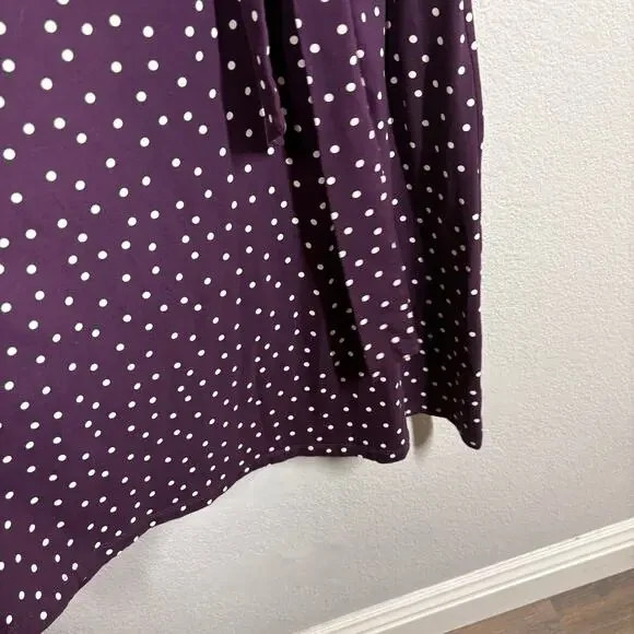Pact Medium Fit & Flare Faux Wrap Dress Purple Polka Dot Belted Long Sleeves - Picture 5 of 11